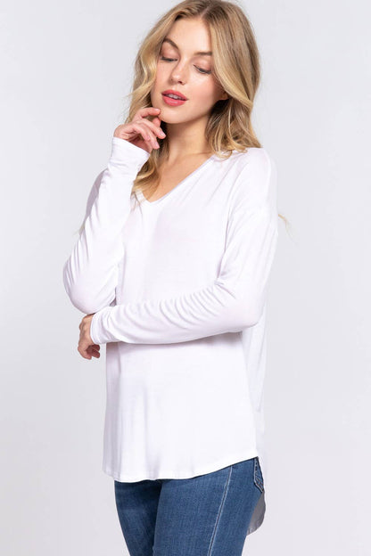 Long Dolman Sleeve V-neck Rayon Span Jersey Top