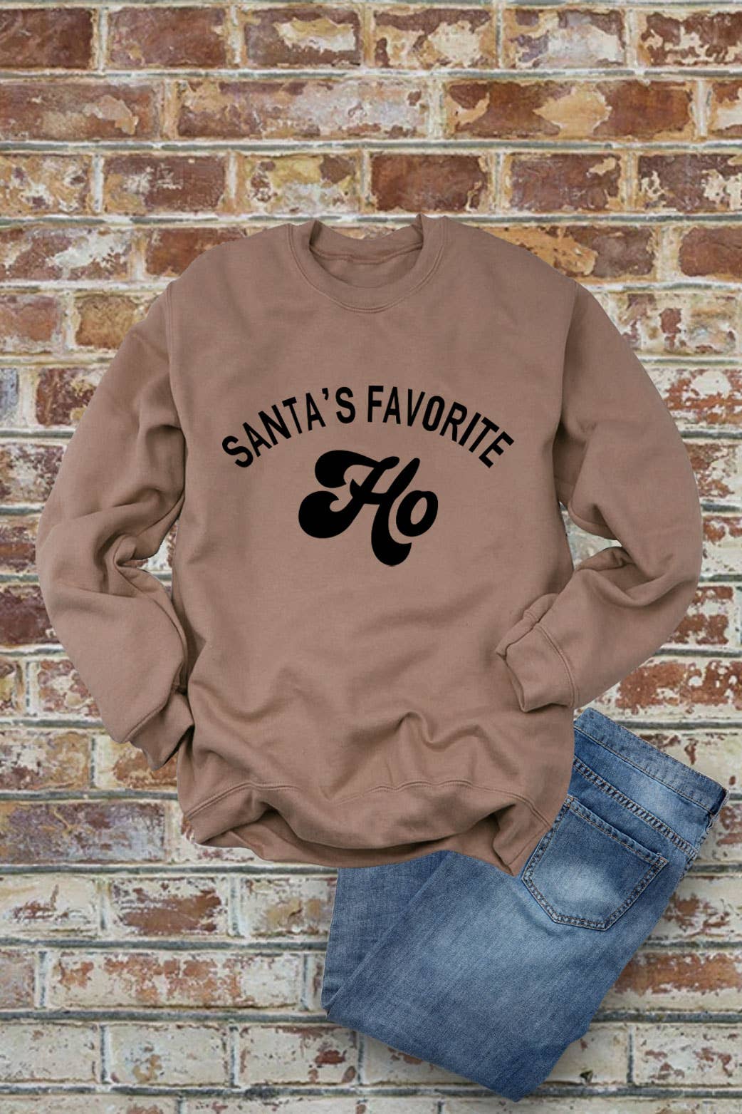 Santa's Favorite HO, Christmas, Unisex Crew-Neck FLEECE Sweatshirt: Black/Red / L