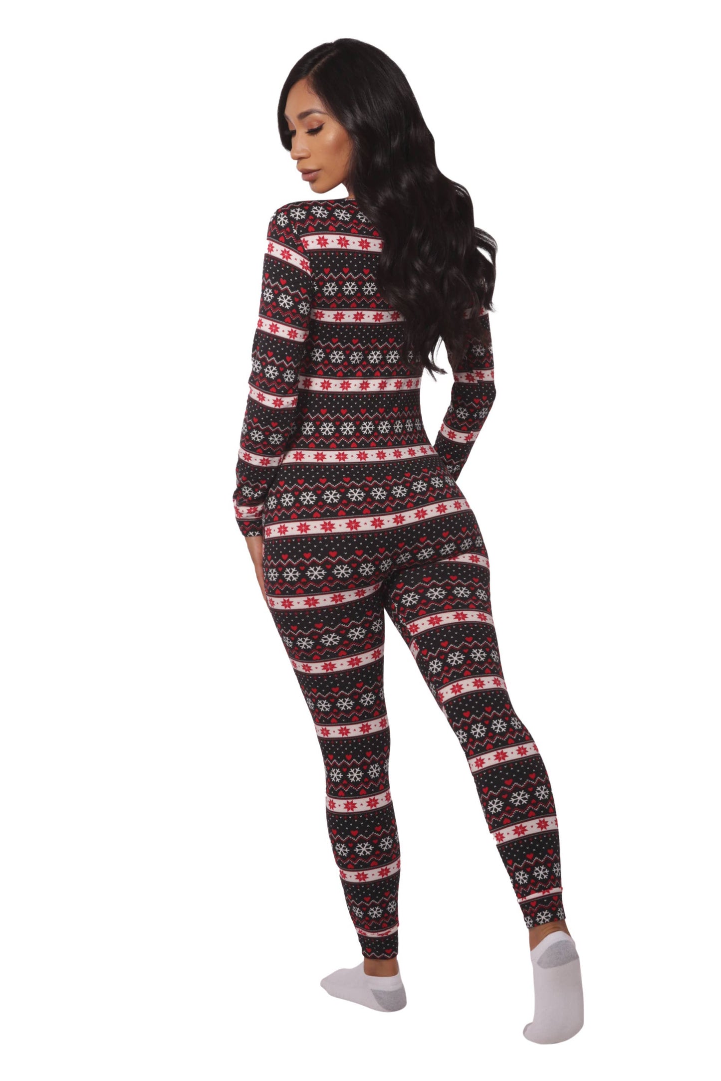 Womens Fleece Lined Button Up Holiday Onesie Pajamas