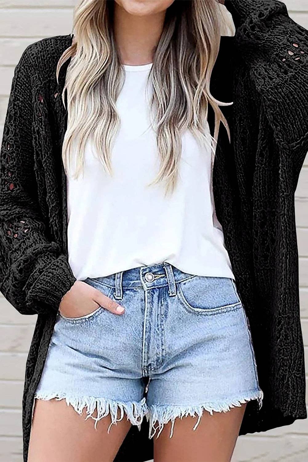 Casual Hollowed Knit Dolman Sleeve Cardigan