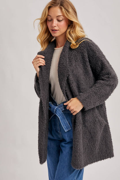 SOFT FUZZY DRAPE FRONT CARDIGAN