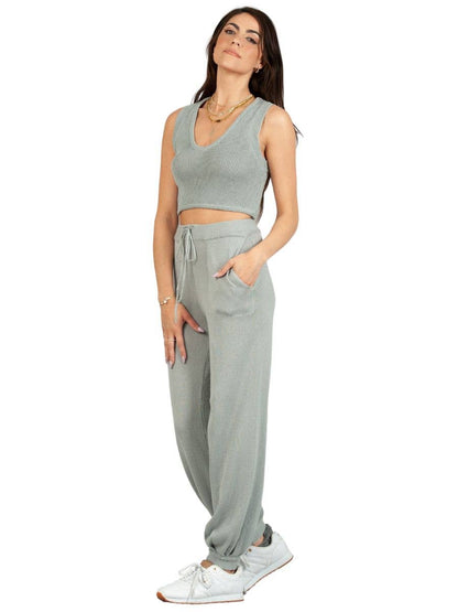 NYB2685-MAIA KNIT BOHO JOGGER-SAGE: XS