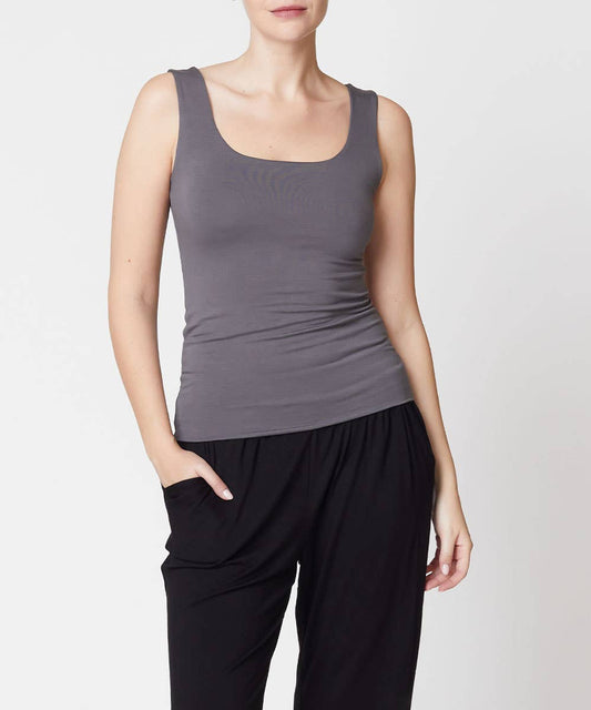 BAMBOO DOUBLE LAYERED TANK: DULL GREY / MEDIUM