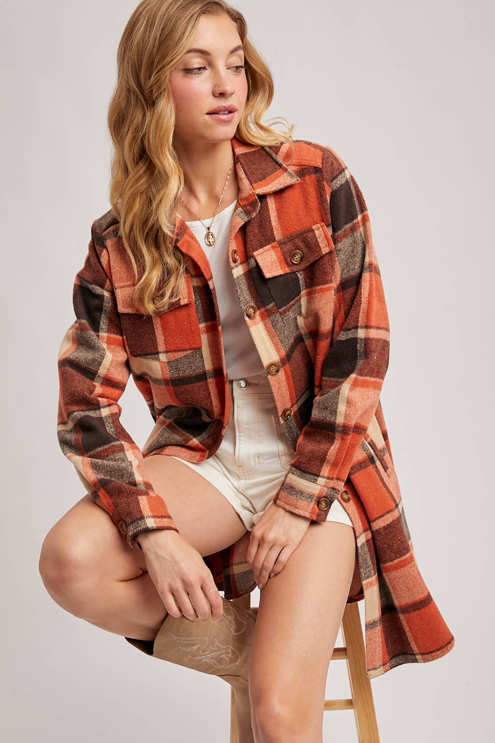 FLANNEL PLAID LONGLINE SHACKET