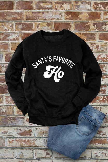 Santa's Favorite HO, Christmas, Unisex Crew-Neck FLEECE Sweatshirt: Black/Red / S