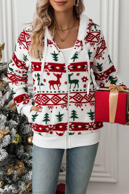 Christmas Reindeer Fleece Hooded Coat SR069