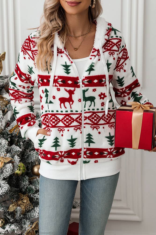 Christmas Reindeer Fleece Hooded Coat SR069