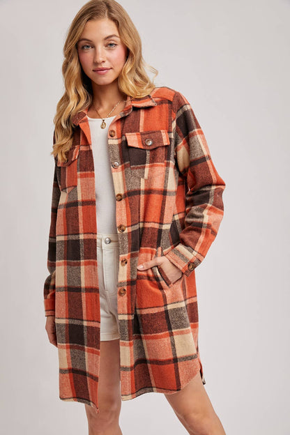 FLANNEL PLAID LONGLINE SHACKET