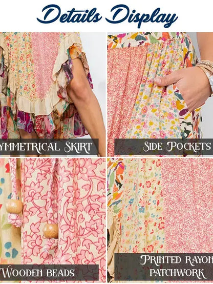 Overdyed Mid-Length Rayon Printy Skirt Boho Babe (XS-S-M)