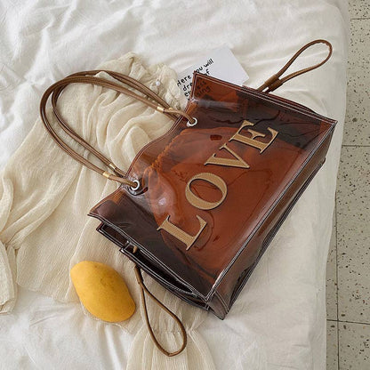 Large Capacity Transparent Shoulder Crossbody Bag: Brown