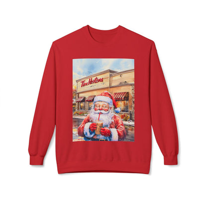 Santa with an Iced Coffee at Tim Horton's Cozy Unisex Christmas Crewneck Sweatshirt