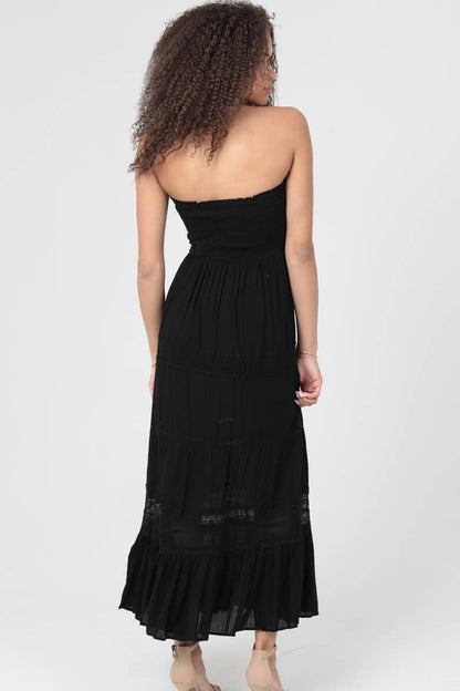 C4D78-ASIS LACE TRIM SMOCKED BUST STRAPLESS MAXI DRESS