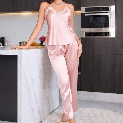 Summer Sleeveless Pajama Set Women's Loungewear Silk Two Piece