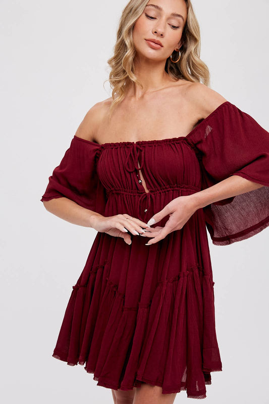 RUFFLE HEM  RUCHED MINI DRESS