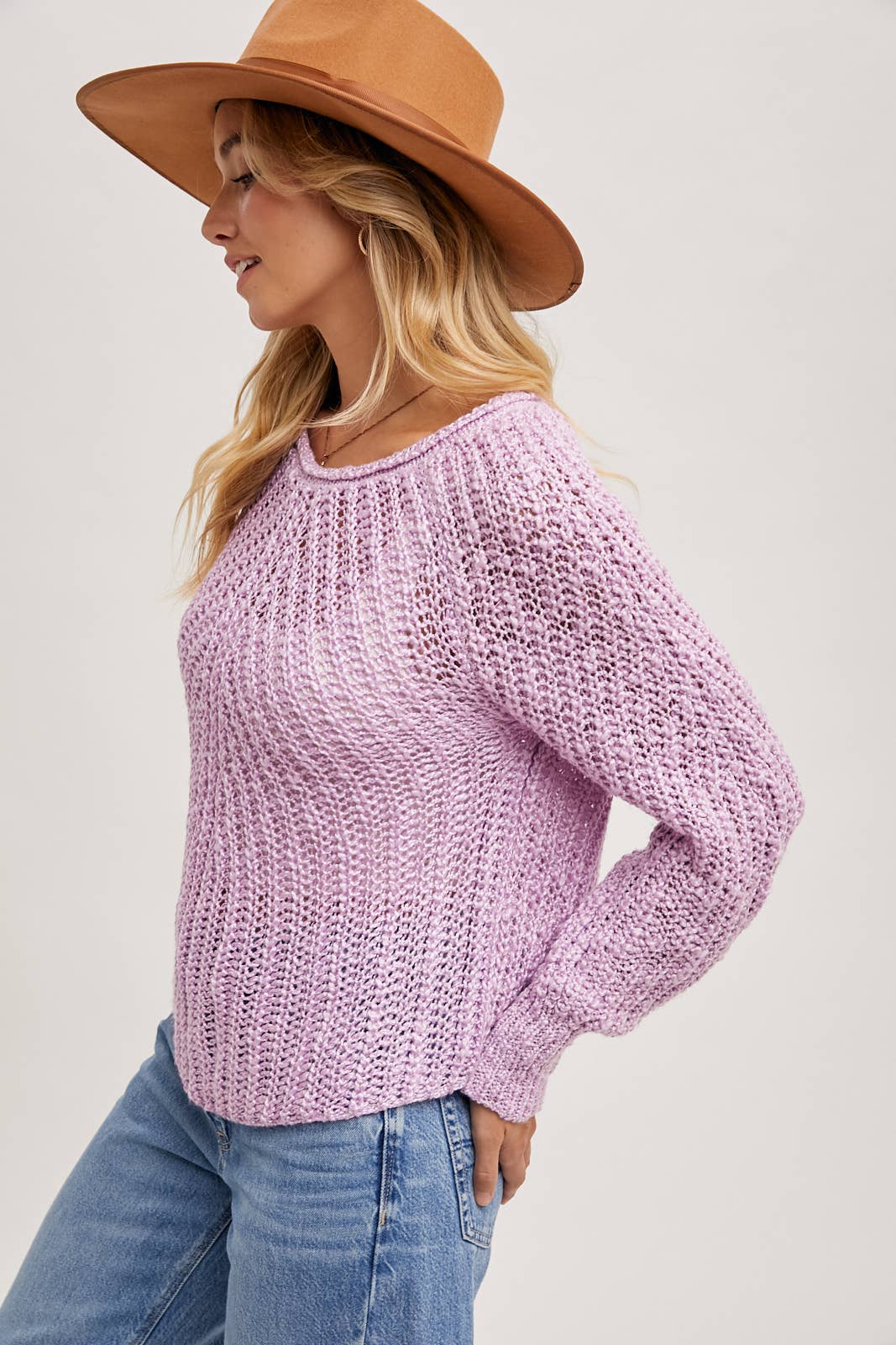 RAGLAN CUT OPEN KNIT SWEATER PULLOVER