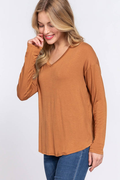 Long Dolman Sleeve V-neck Rayon Span Jersey Top