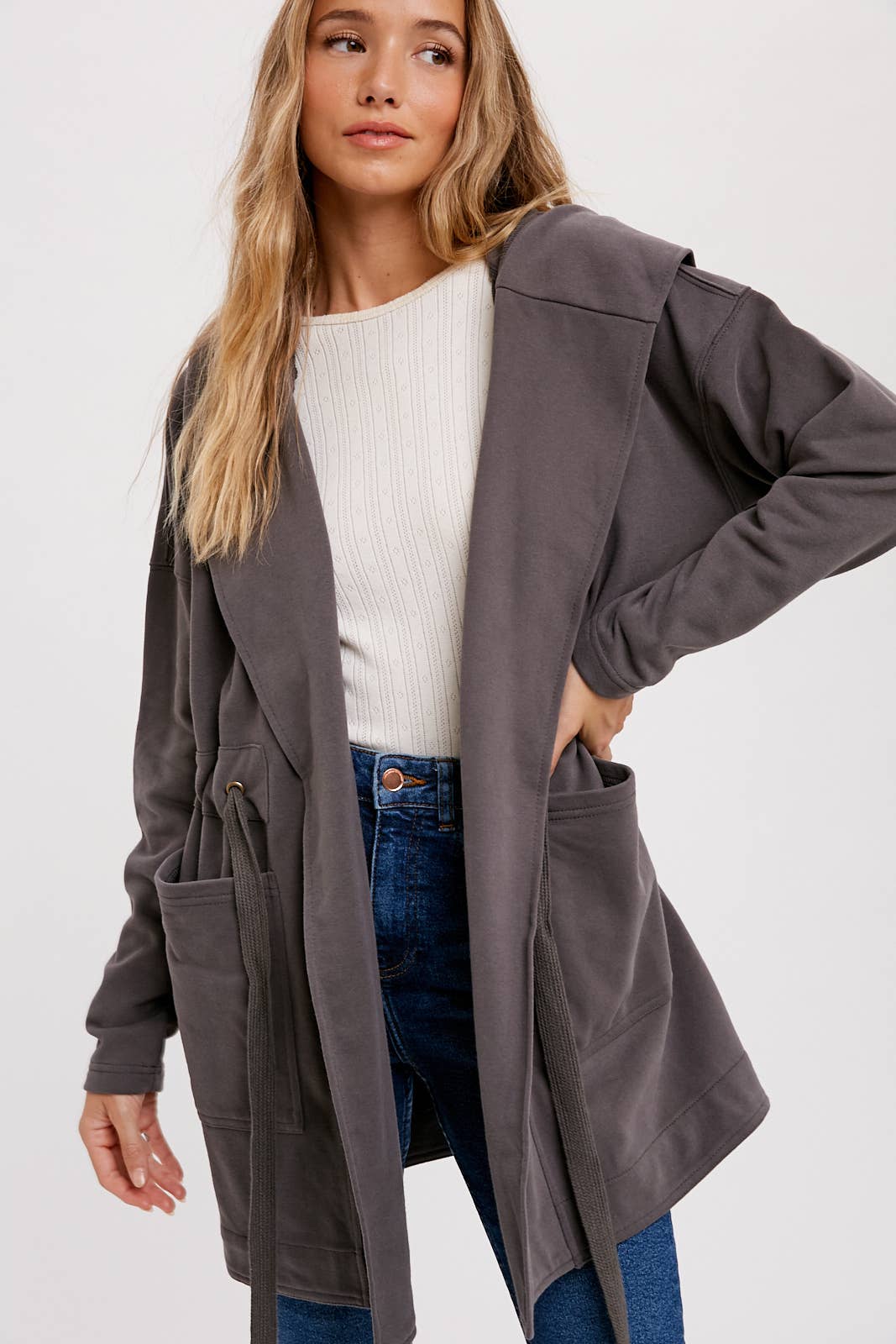 FRENCH TERRY HOODIE JACKET: ASH / L