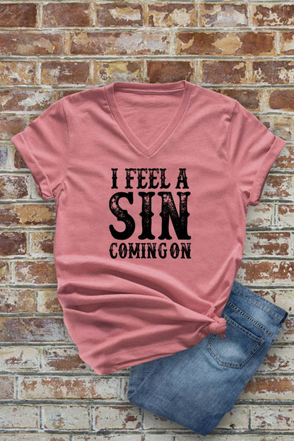 I Feel a SIN Coming On, Unisex Short Sleeve V Neck T-Shirt