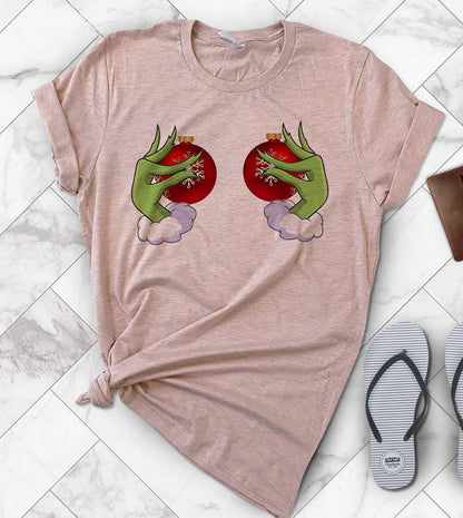 Grinch Boobs Ornament Balls - Christmas T-shirt: White / LG