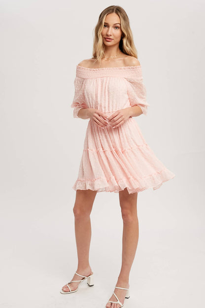 SWISS DOT OFF SHOULDER DRESS