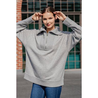 FRENCH TERRY RIBBED MOCK NECK PULLOVER: Sky Blue / XL