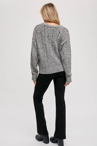 DISTRESSED SWEATER-KNIT PULLOVER