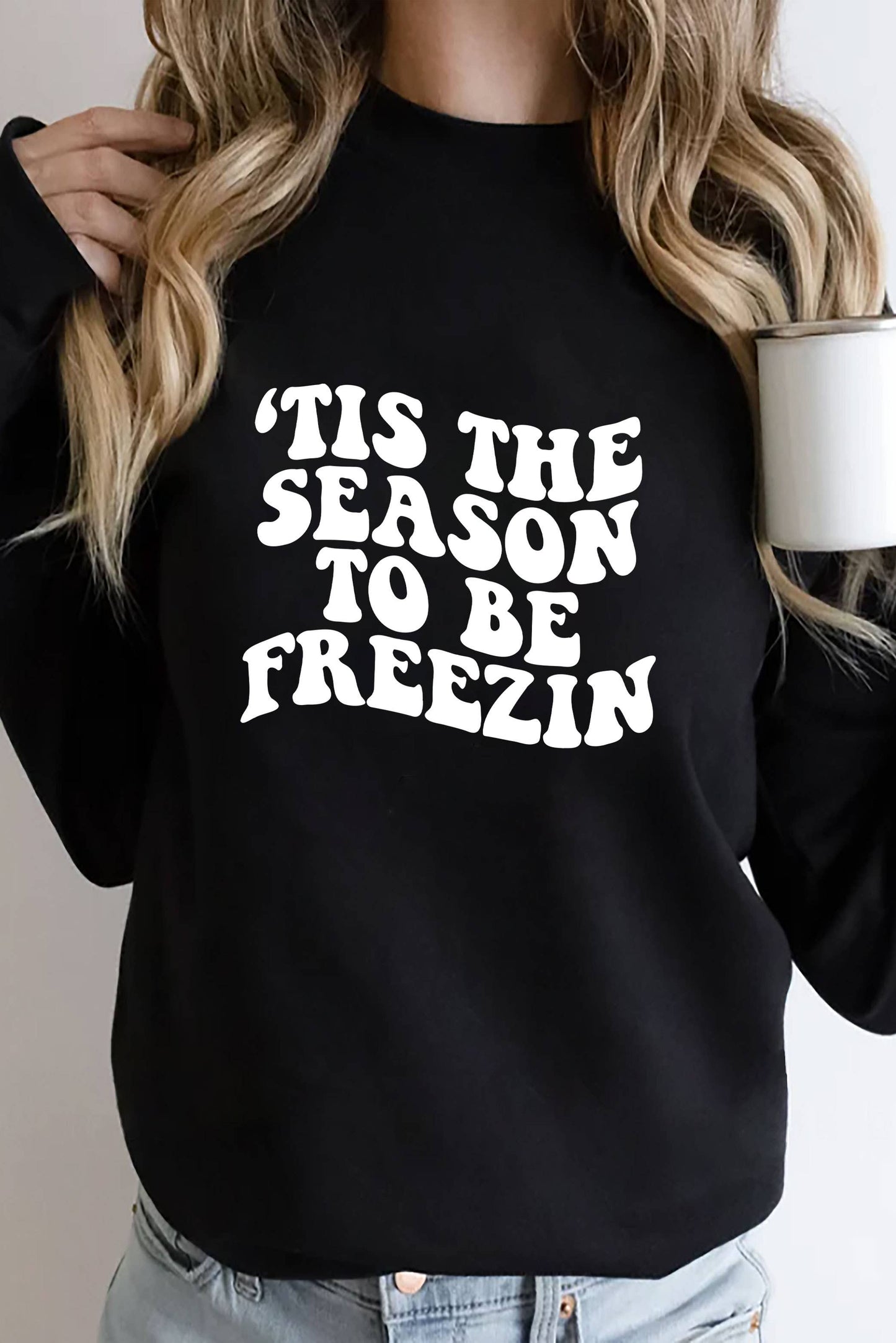 Tis the Season to be Freezin, Christmas, PLUS FLEECE  Unisex Crew-Neck  Sweatshirt: D ROSE/WHITE / XL