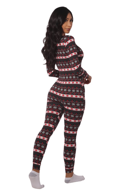 Womens Fleece Lined Button Up Holiday Onesie Pajamas