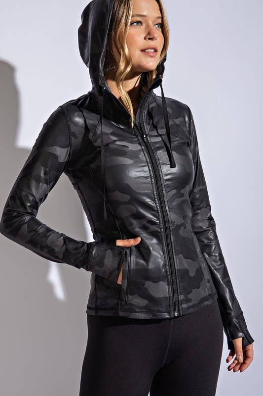 Camo Zipper 1X Jacket with Pockets: BLUE CHARCOAL/BLACK / 1x