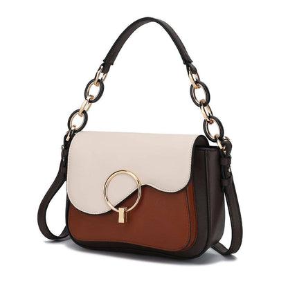Fantasia Solid Crossbody Handbag Vegan Leather Women by Mia: Ivory-Cognac-Navy
