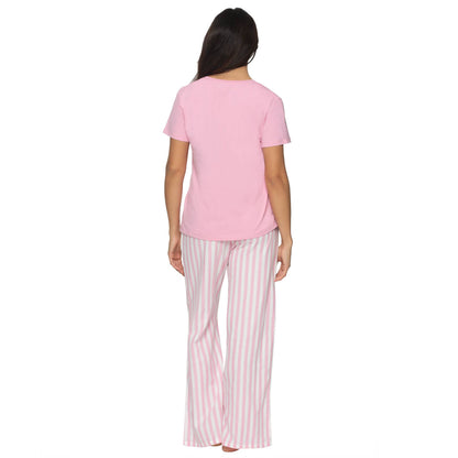 Mirielle Cotton Twill S/S V-neck and Pant PJ Set - Sea Pink