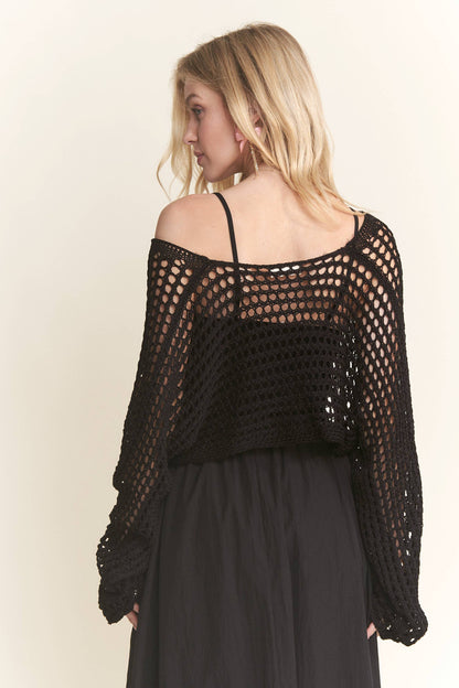 CET3695 - FRONT LACE UP CROCHET BOLERO TOP