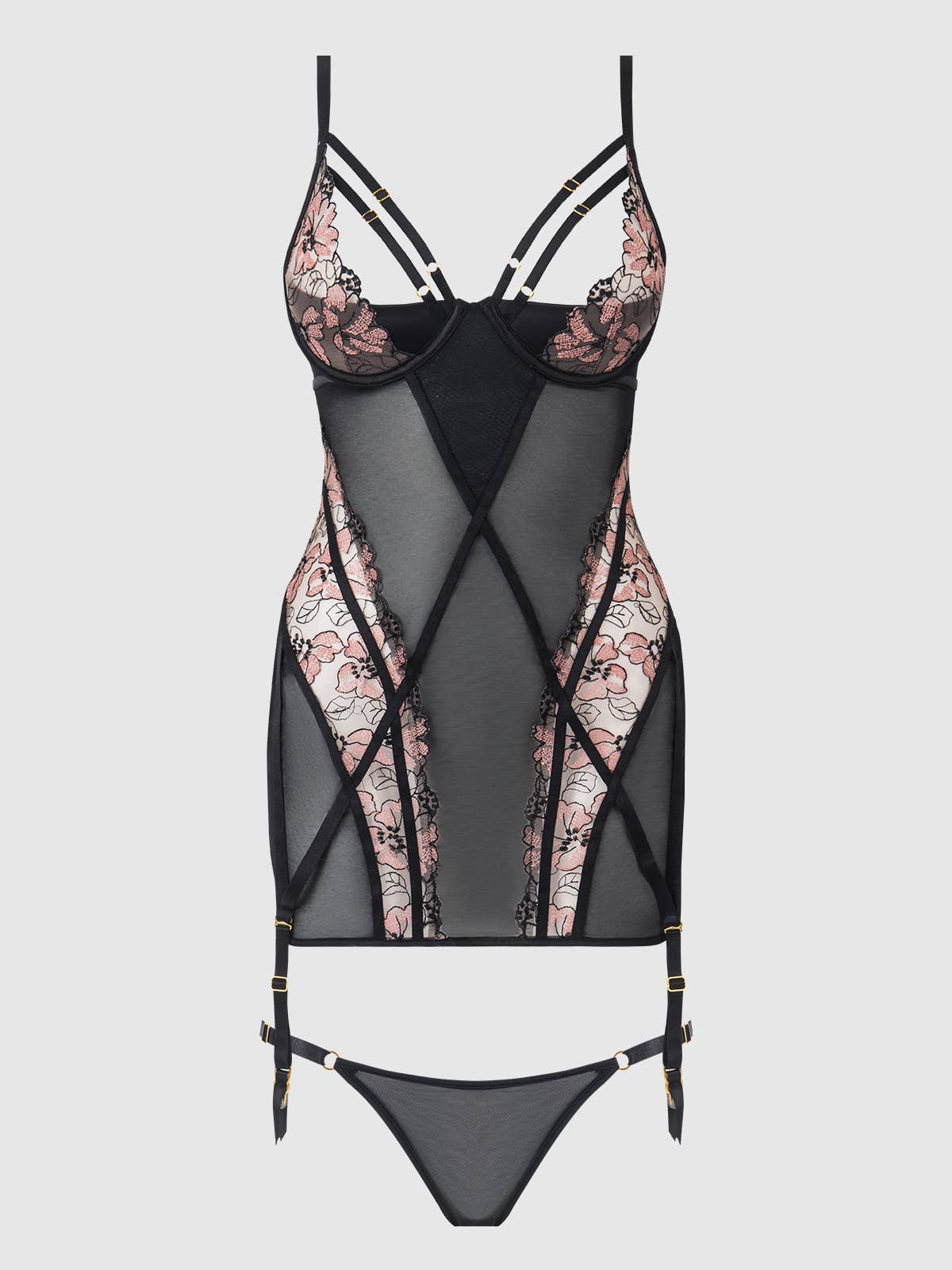 NOVA BLACKLIGHT LACE CHEMISE & THONG SET