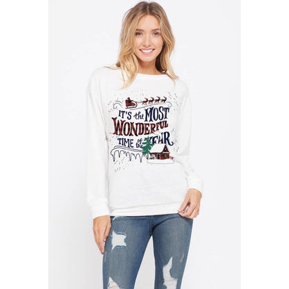 Christmas print long sleeve soft sweatshirt