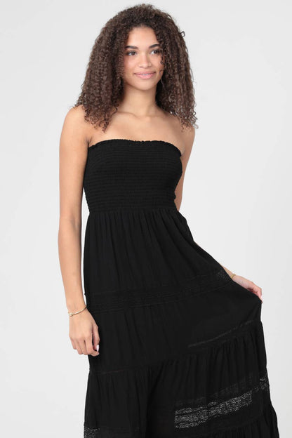 C4D78-ASIS LACE TRIM SMOCKED BUST STRAPLESS MAXI DRESS