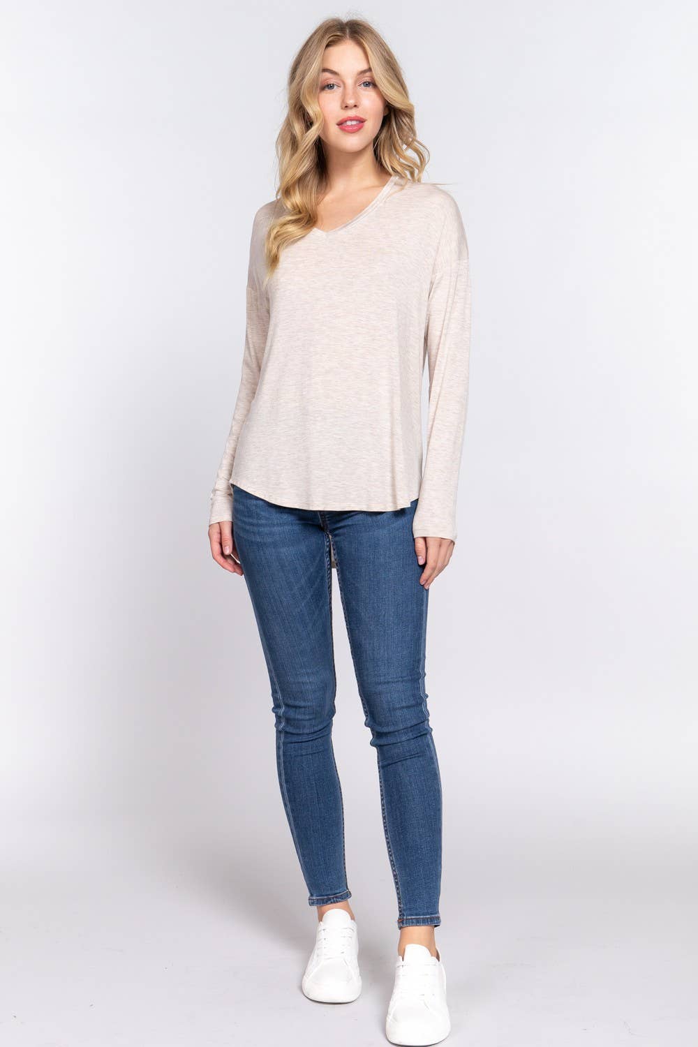 Long Dolman Sleeve V-neck Rayon Span Jersey Top