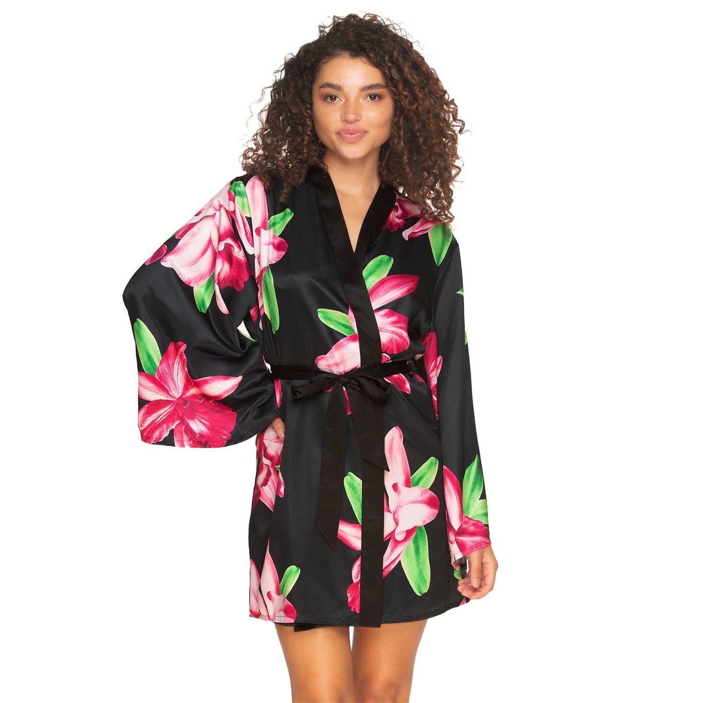 Adrienne Printed Satin Kimono - Orchid Dusk: Orchid Dusk (ODD) / S/M