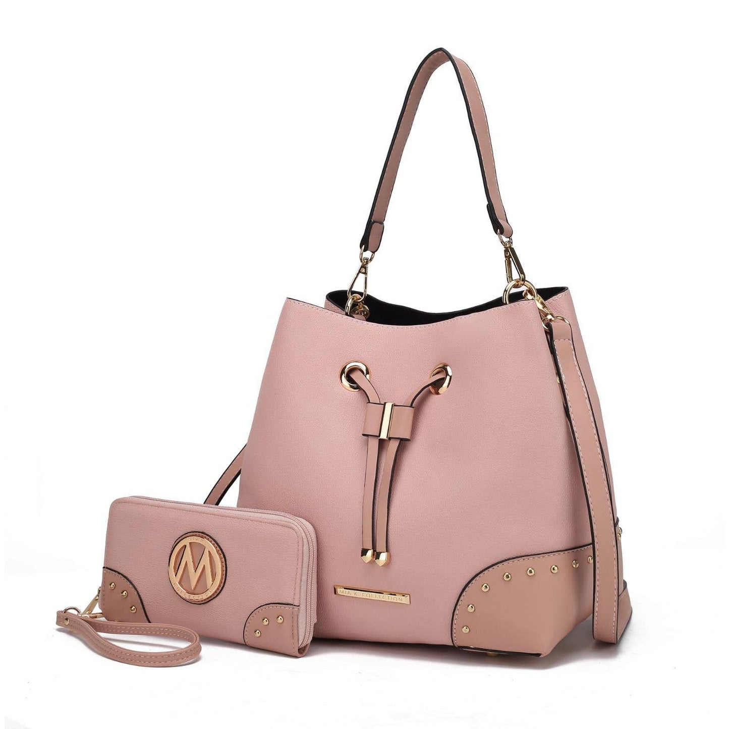 Candice Color Block Bucket Bag with matching Wallet by Mia K: Beige Coffee