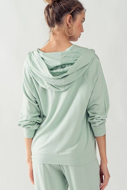 KJR11898 HOODED ZIP UP OUTER SEAM SWEATER: SURF SPRAY / S-2/M-2/L-2