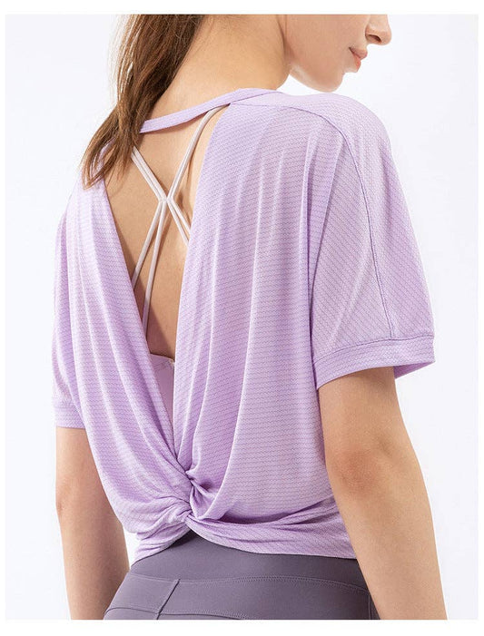 Open Triangle Twist Knot Back Tee: Light Purple / X-Large-10-12