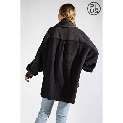 PLUS COTTON FRENCH TERRY MINERAL WASHED JACKET: Mocha / 2X