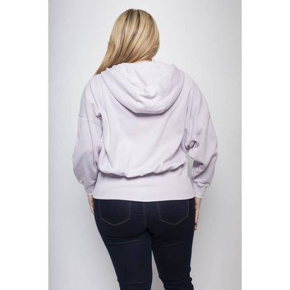 PLUS SIZE FRENCH TERRY ZIPPER HOODY JACKET: LILAC / 1X