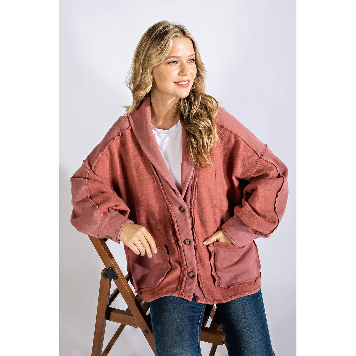 COTTON FRENCH TERRY MINERAL WASHED JACKET: Olive / S