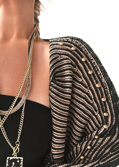 STUDDED STATEMENT SIDE SLIT CARDIGAN