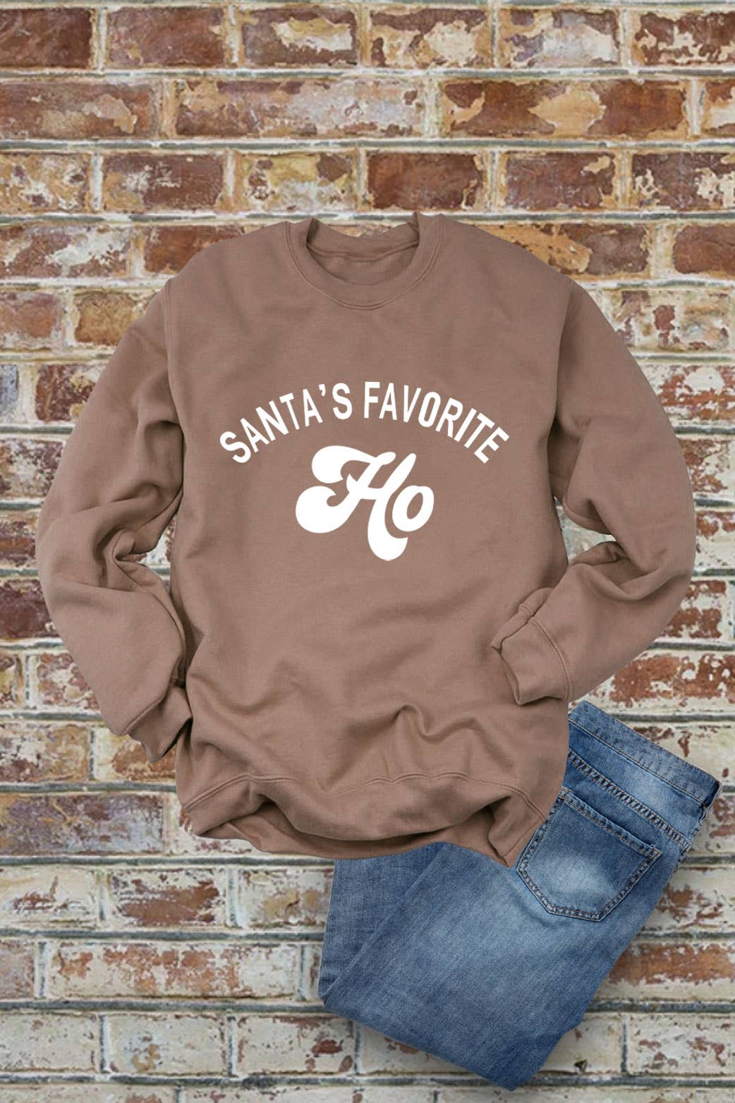 Santa's Favorite HO, Christmas, Unisex Crew-Neck FLEECE Sweatshirt: Black/Red / S