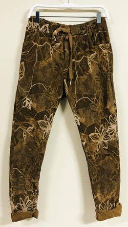 TROPICAL FLORA PRINT CRINKLE JOGGERS (6175-CORDFLORAL)