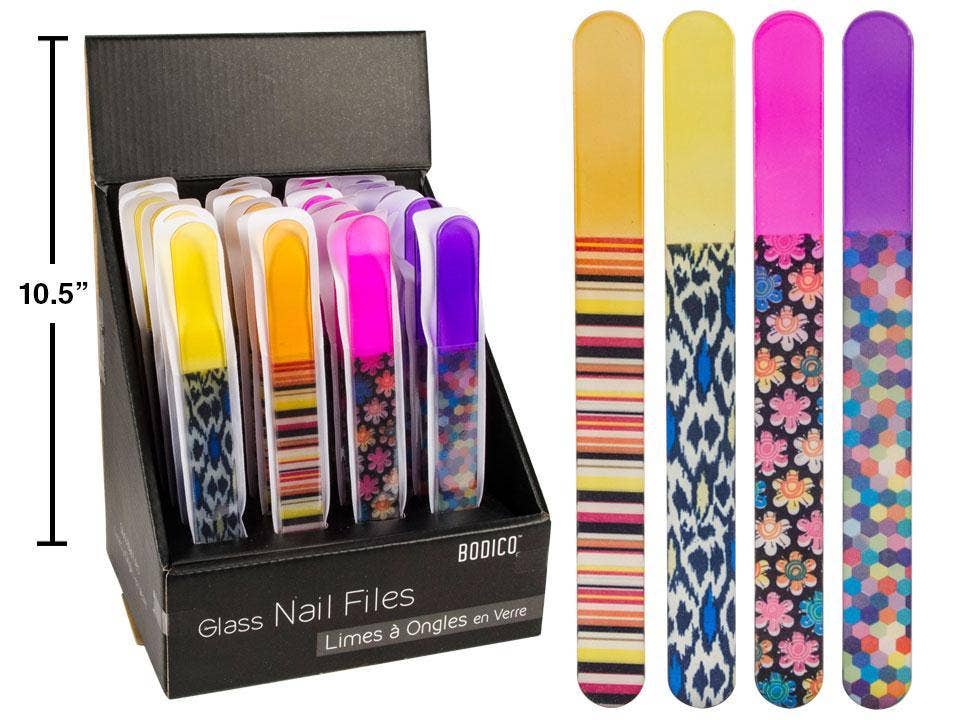 Bodico Glass Nail Files, Printed,3 col., 24/display