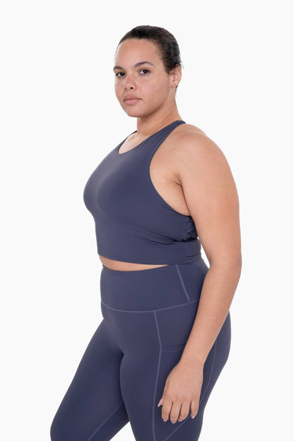 CURVY Strap Back Cropped Top with Built-In Sports Bra: DUSTY CORAL / XL:1XL:2XL:3XL (2:2:1:1)