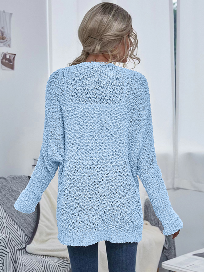Sky Blue Chunky Knit Open Cardigan w/ Pockets: L