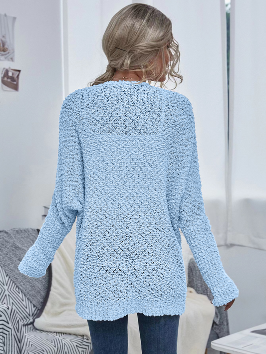 Sky Blue Chunky Knit Open Cardigan w/ Pockets: L